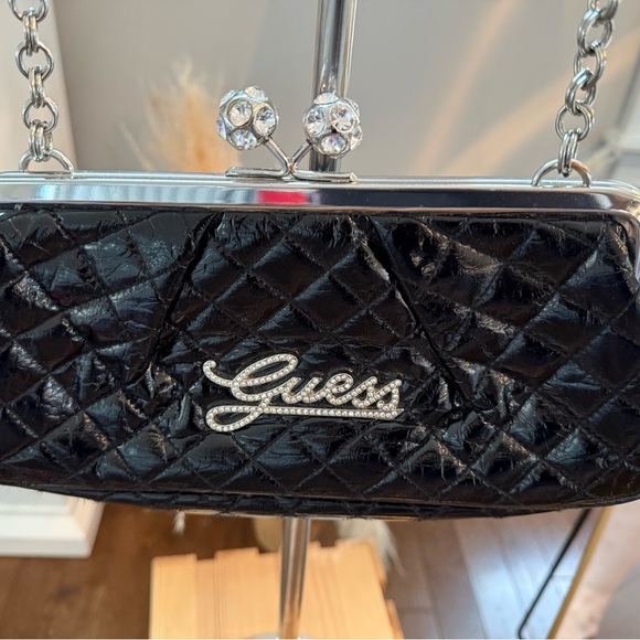 Guess Black Patent Leather Quilted Chain Bag - Picture 6 of 6